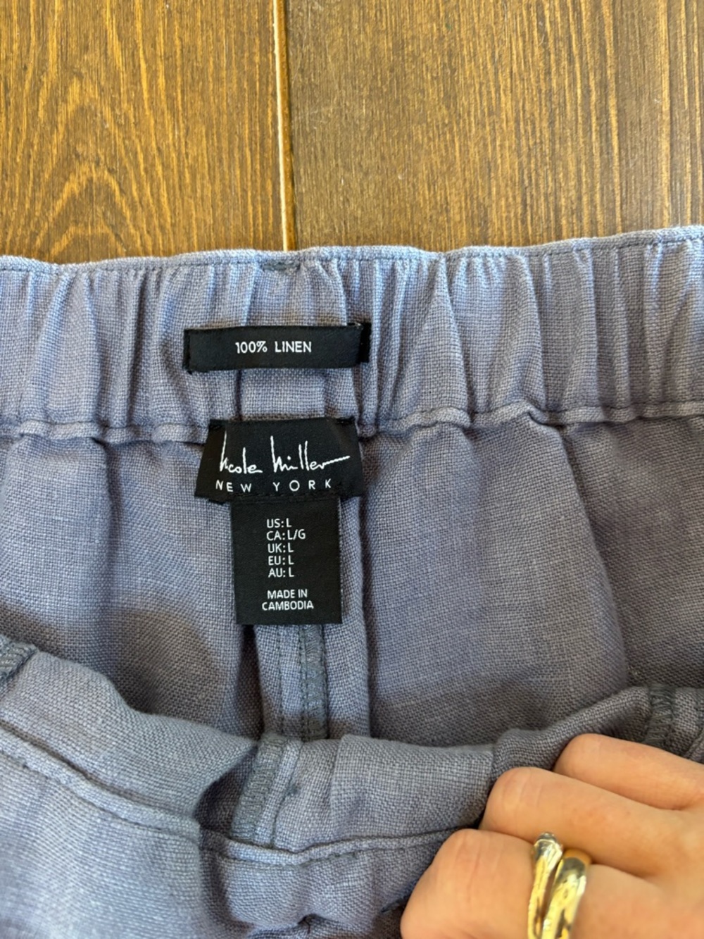 Nicole Miller 100% Linen Natural, Relaxed Fit Pants Large Slate Blue Gray Crop - Picture 7 of 10